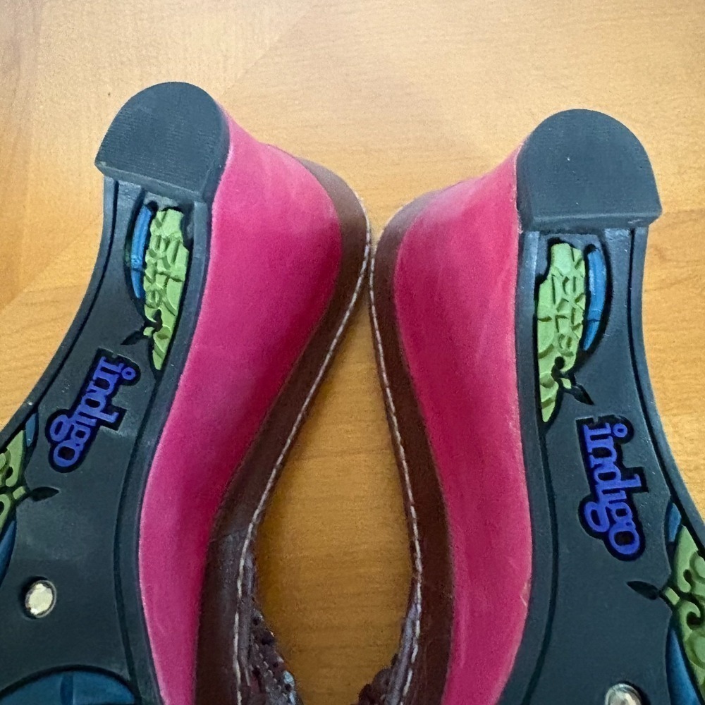 Indigo by Clarks Boelyn Earth Wedge Sandals Brown Pink Leather Women 8M Studded - Picture 11 of 16